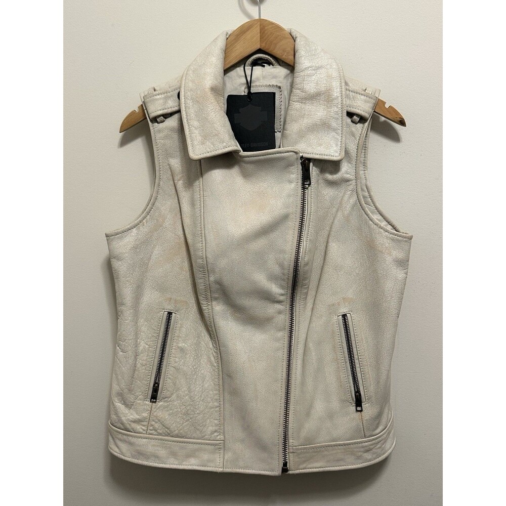Harley Davidson Leather Vest Size Large  Disstressed White